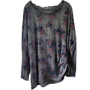 Maurices Gray Multicolored Floral Ruched Side Drawstring Sweatshirt Plus Size 3